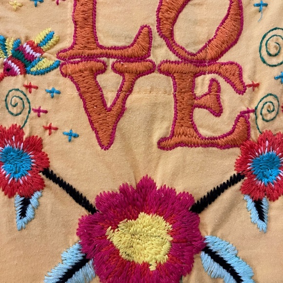 Johnny Was Los Angeles Yellow Floral Embroidered Tee - Picture 4 of 10